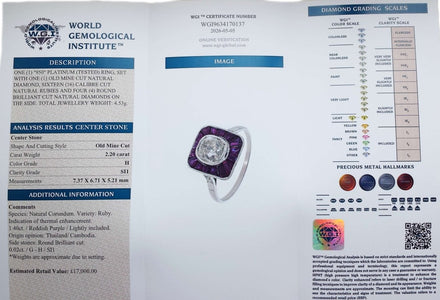 Art Deco 2.20ct H/SI1 Old Mine Cut Diamond & Ruby Target Ring - Bloomsbury Manor Ltd