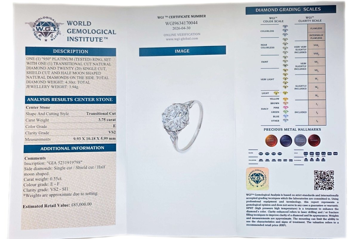 Art Deco 3.75ct E/VS2 Transitional Cut Diamond Engagement Ring - Bloomsbury Manor Ltd