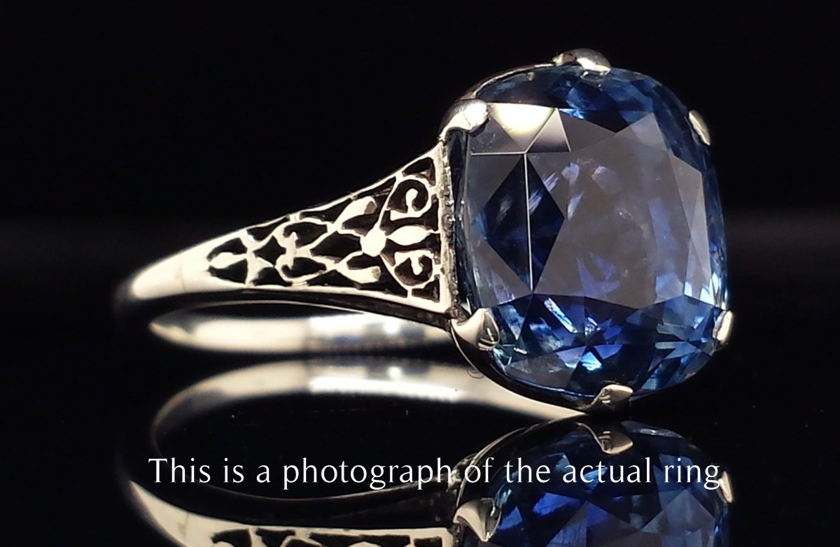 Art Deco 8.50ct Cushion Cut Ceylon Sapphire Engagement Ring - Bloomsbury Manor Ltd