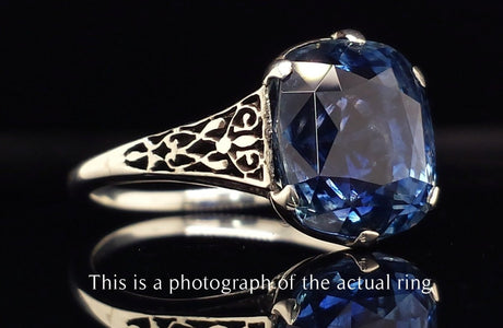 Art Deco 8.50ct Cushion Cut Ceylon Sapphire Engagement Ring - Bloomsbury Manor Ltd