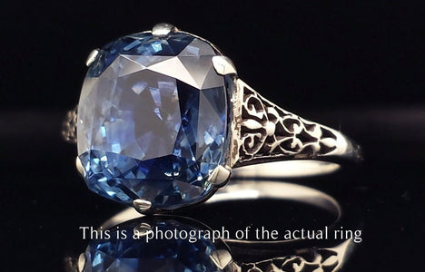 Art Deco 8.50ct Cushion Cut Ceylon Sapphire Engagement Ring - Bloomsbury Manor Ltd