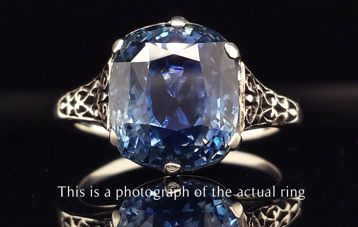 Art Deco 8.50ct Cushion Cut Ceylon Sapphire Engagement Ring - Bloomsbury Manor Ltd