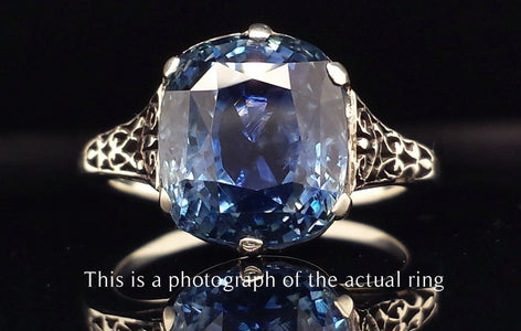Art Deco 8.50ct Cushion Cut Ceylon Sapphire Engagement Ring - Bloomsbury Manor Ltd