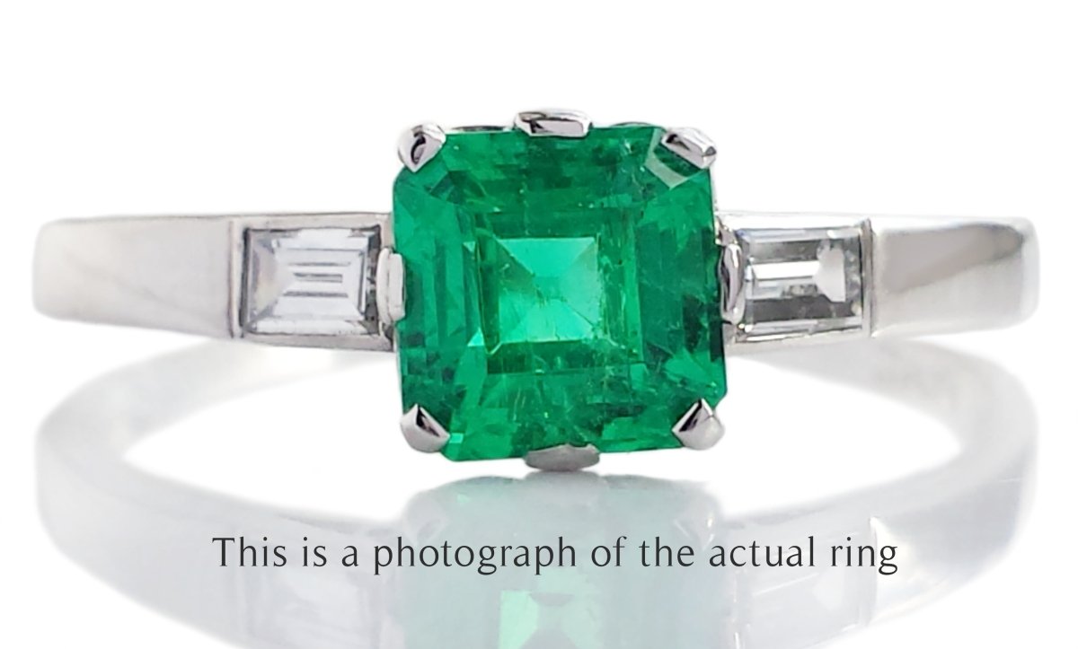 Art Deco Colombian Emerald & Diamond Engagement Ring - Bloomsbury Manor Ltd