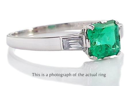 Art Deco Colombian Emerald & Diamond Engagement Ring - Bloomsbury Manor Ltd