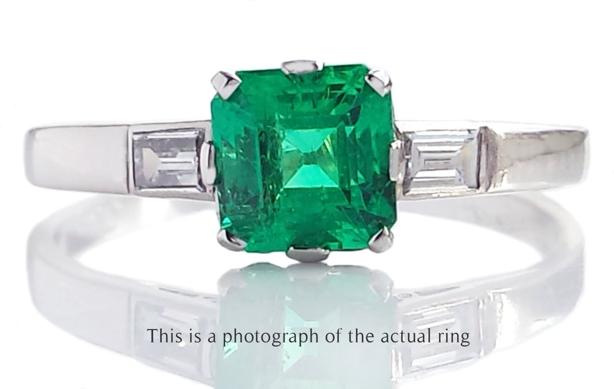 Art Deco Colombian Emerald & Diamond Engagement Ring - Bloomsbury Manor Ltd