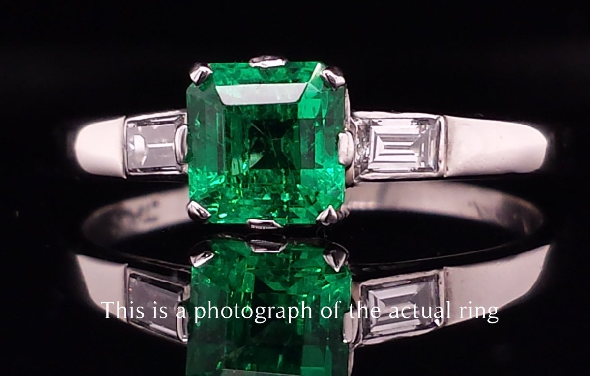 Art Deco Colombian Emerald & Diamond Engagement Ring - Bloomsbury Manor Ltd