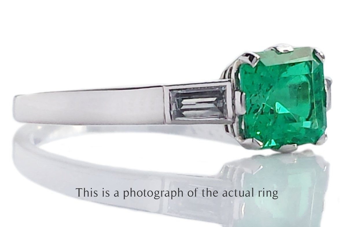 Art Deco Colombian Emerald & Diamond Engagement Ring - Bloomsbury Manor Ltd