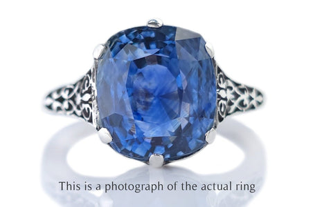 Art Deco French 8.50ct Ceylon Unheated Cushio Sapphire Engagement Ring - Bloomsbury Manor Ltd