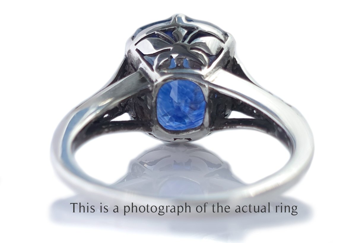 Art Deco French 8.50ct Ceylon Unheated Cushio Sapphire Engagement Ring - Bloomsbury Manor Ltd
