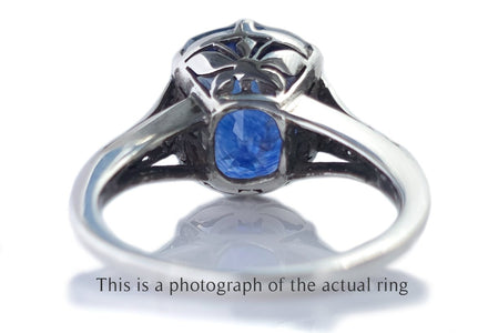 Art Deco French 8.50ct Ceylon Unheated Cushio Sapphire Engagement Ring - Bloomsbury Manor Ltd