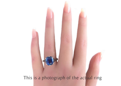 Art Deco French 8.50ct Ceylon Unheated Cushio Sapphire Engagement Ring - Bloomsbury Manor Ltd