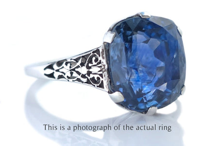 Art Deco French 8.50ct Ceylon Unheated Cushio Sapphire Engagement Ring - Bloomsbury Manor Ltd