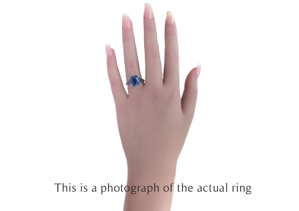 Art Deco French 8.50ct Ceylon Unheated Cushio Sapphire Engagement Ring - Bloomsbury Manor Ltd