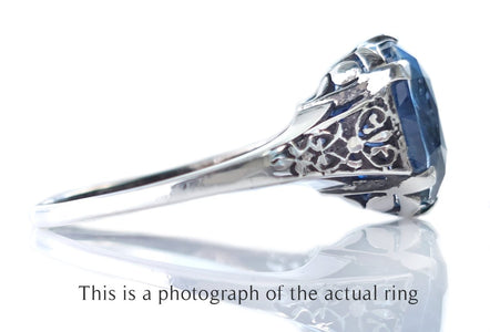 Art Deco French 8.50ct Ceylon Unheated Cushio Sapphire Engagement Ring - Bloomsbury Manor Ltd