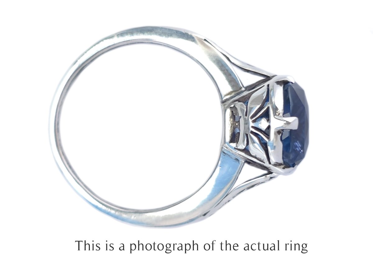 Art Deco French 8.50ct Ceylon Unheated Cushio Sapphire Engagement Ring - Bloomsbury Manor Ltd