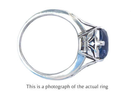 Art Deco French 8.50ct Ceylon Unheated Cushio Sapphire Engagement Ring - Bloomsbury Manor Ltd