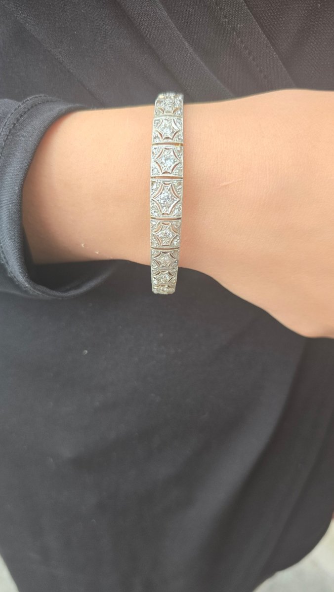 Art Deco Old Cut & Brilliant Diamond 18k Gold Platinum Bracelet - Bloomsbury Manor Ltd