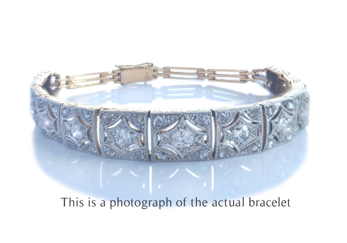 Art Deco Old Cut & Brilliant Diamond 18k Gold Platinum Bracelet - Bloomsbury Manor Ltd