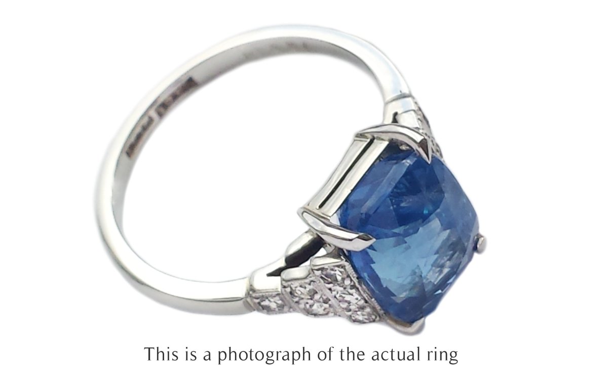 Art Deco Unheated Ceylon Sapphire Diamond Engagement Ring - Bloomsbury Manor Ltd