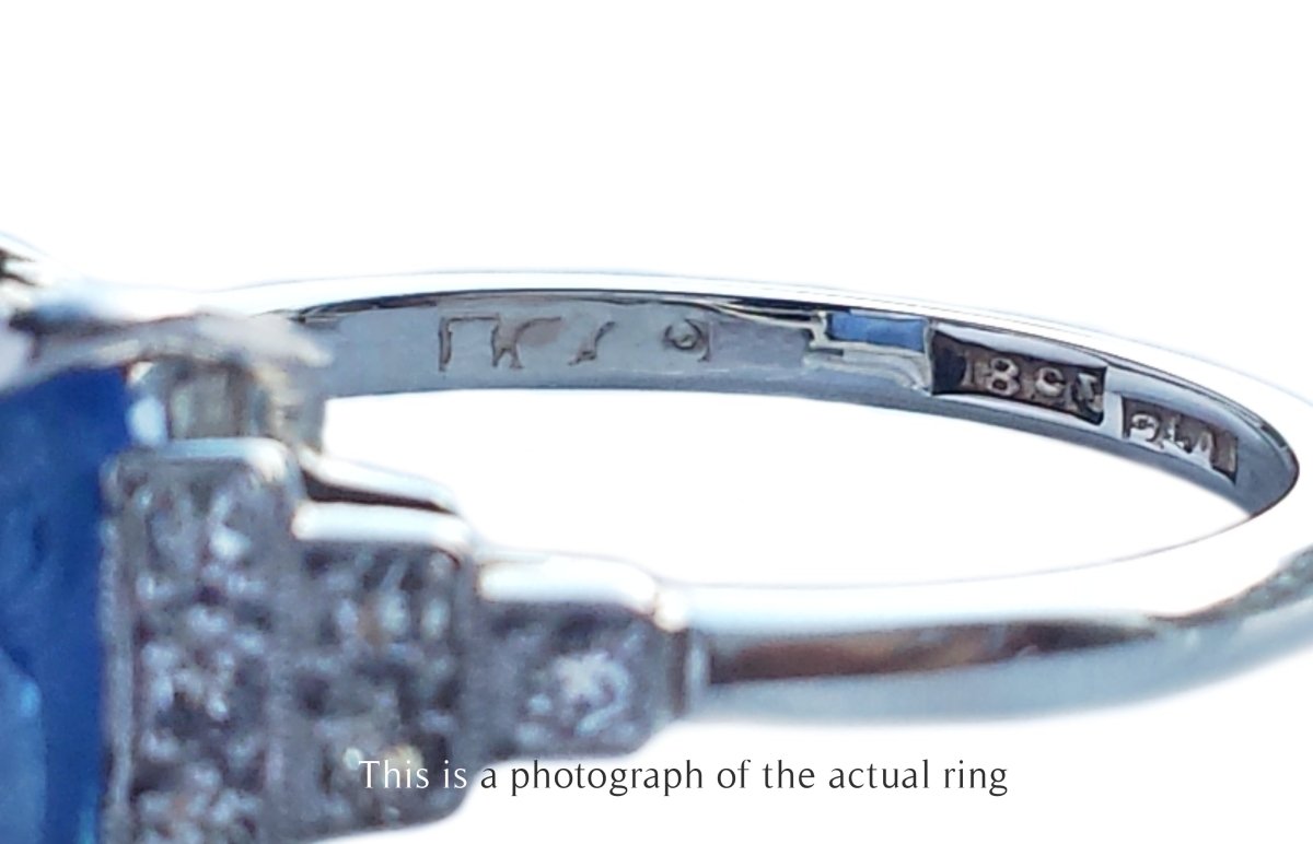 Art Deco Unheated Ceylon Sapphire Diamond Engagement Ring - Bloomsbury Manor Ltd