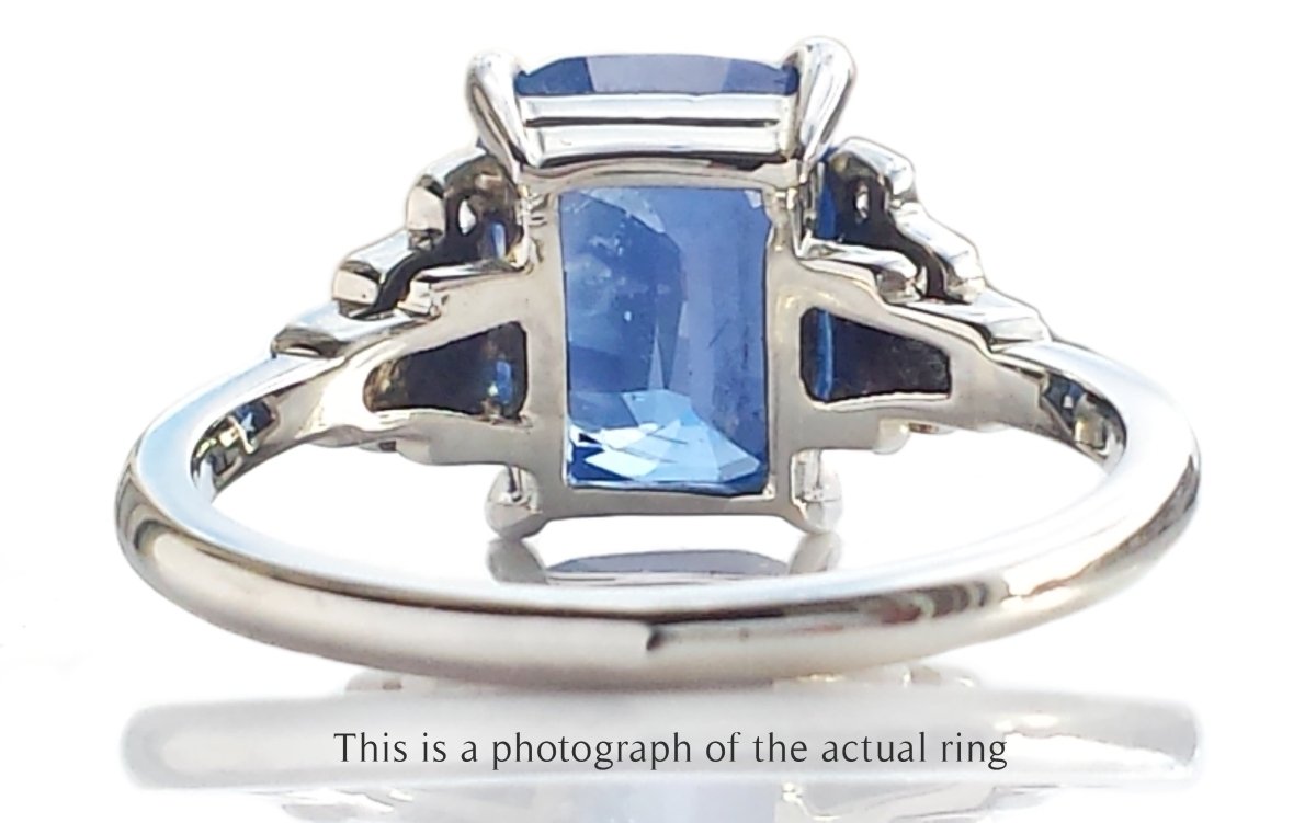 Art Deco Unheated Ceylon Sapphire Diamond Engagement Ring - Bloomsbury Manor Ltd