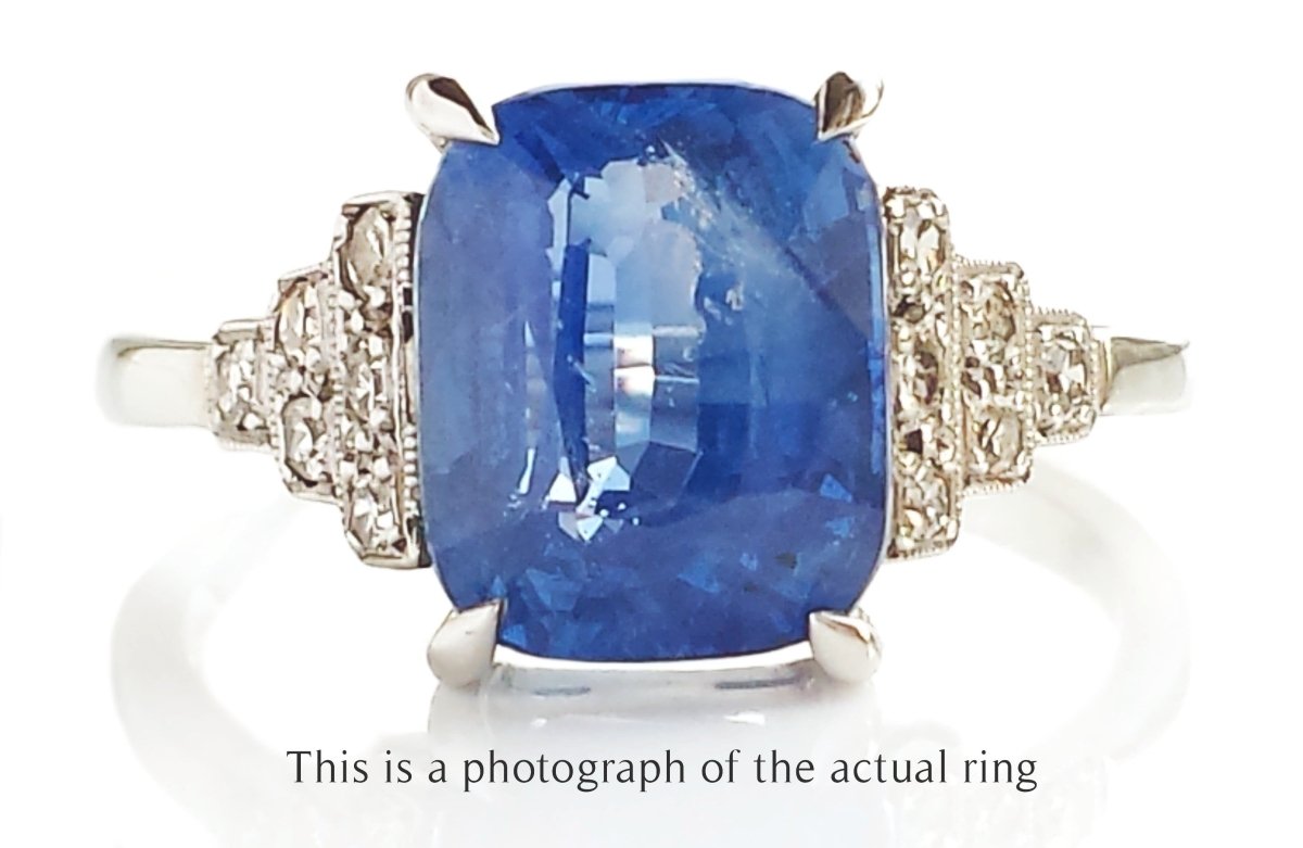 Art Deco Unheated Ceylon Sapphire Diamond Engagement Ring - Bloomsbury Manor Ltd
