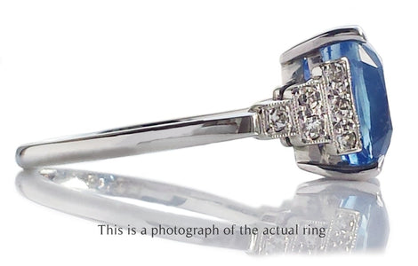 Art Deco Unheated Ceylon Sapphire Diamond Engagement Ring - Bloomsbury Manor Ltd