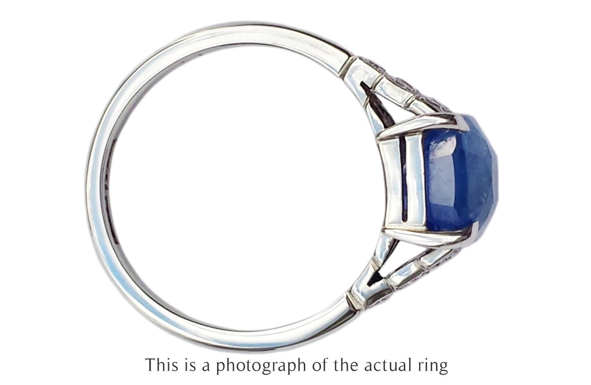 Art Deco Unheated Ceylon Sapphire Diamond Engagement Ring - Bloomsbury Manor Ltd