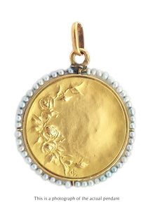 Art Nouveau French Emile Dropsy Gold & Pearl Virgin Mary Religious Pendant - Bloomsbury Manor Ltd