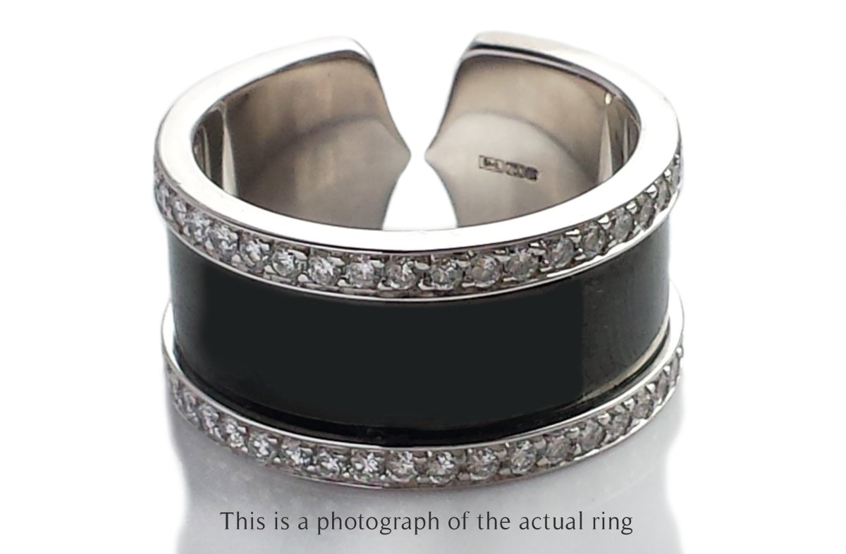 Cartier C de Onyx Diamond 18k White Gold Ring - Bloomsbury Manor Ltd