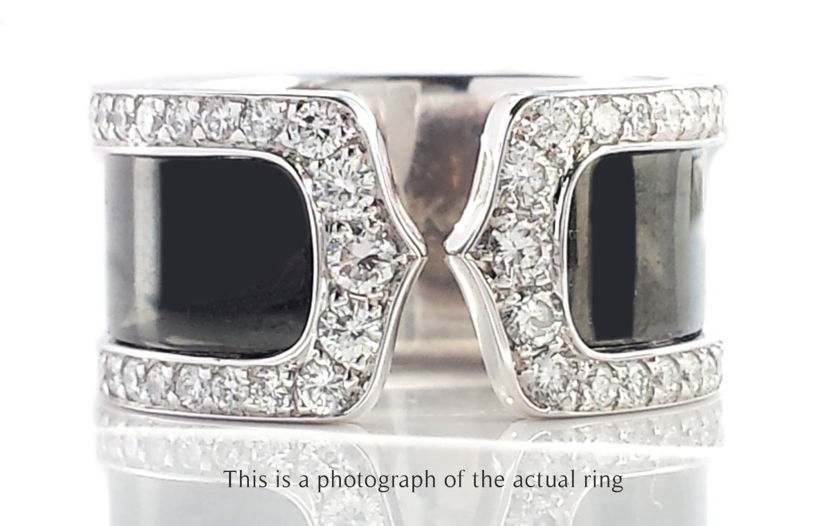 Cartier C de Onyx Diamond 18k White Gold Ring - Bloomsbury Manor Ltd