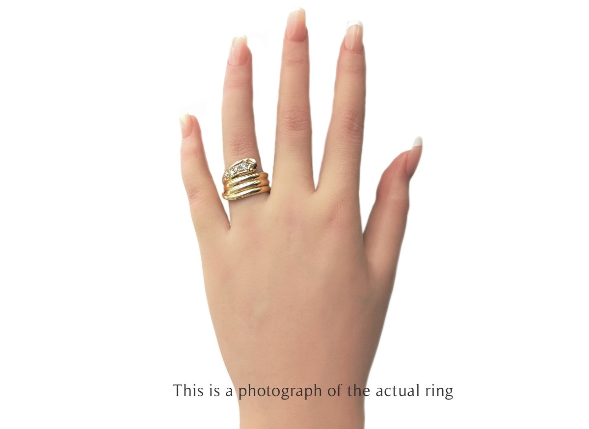 Edwardian 18k Gold Coiled Snake Ring with Old Cut Diamonds - Bloomsbury Manor Ltd