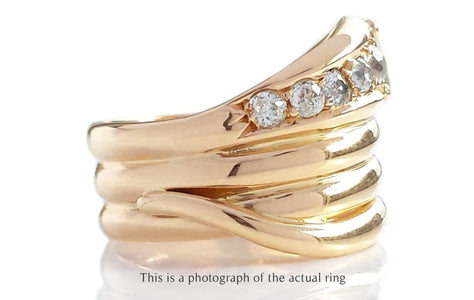 Edwardian 18k Gold Coiled Snake Ring with Old Cut Diamonds - Bloomsbury Manor Ltd