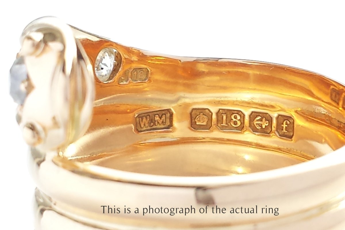 Edwardian 18k Gold Coiled Snake Ring with Old Cut Diamonds - Bloomsbury Manor Ltd