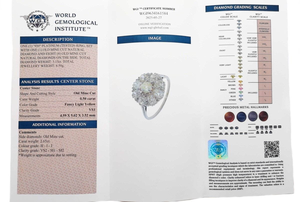 Edwardian 3.15tcw Fancy Yellow Old Mine Cut Diamond Cluster ring - Bloomsbury Manor Ltd