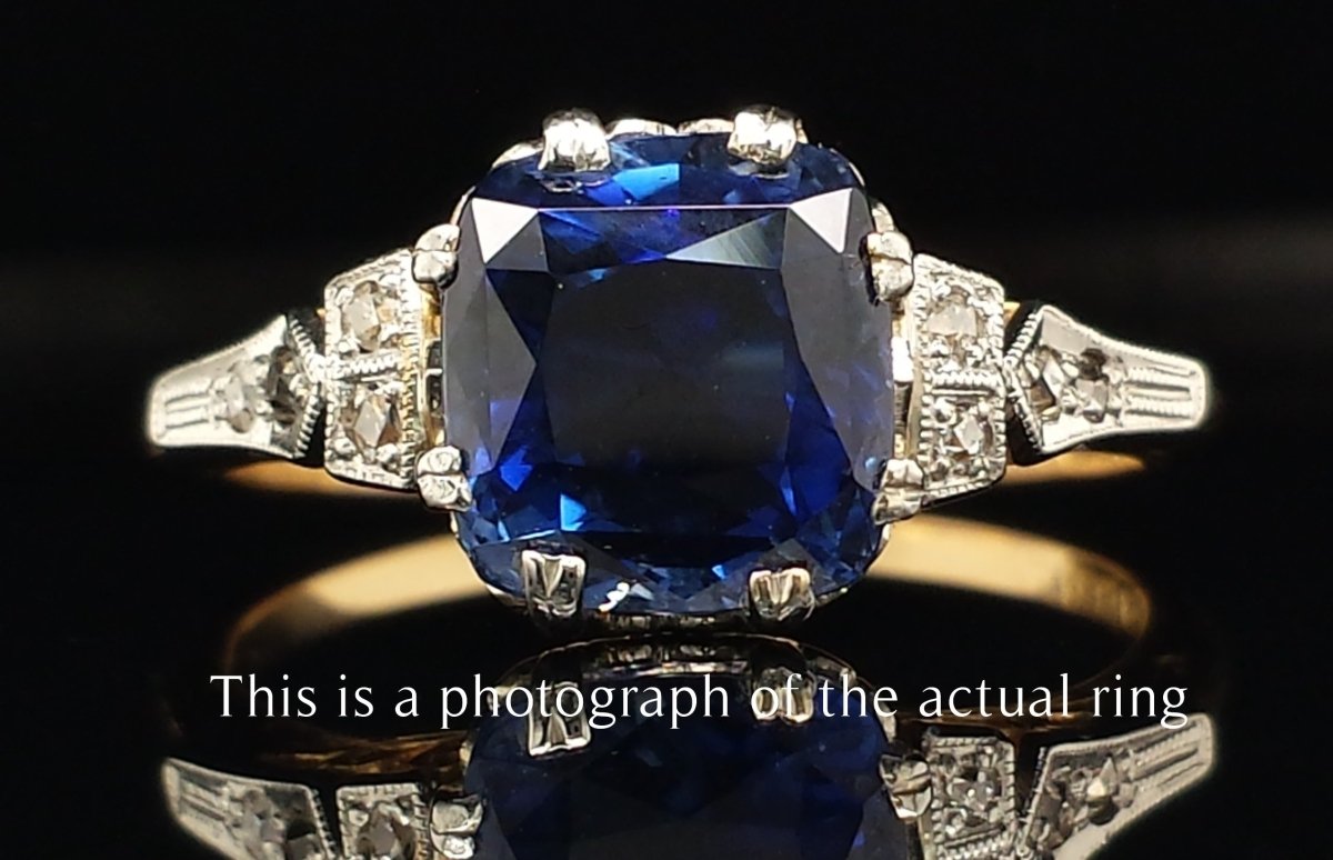 Edwardian 4.65ct Unheated Ceylon Sapphire & Diamond Engagement Ring - Bloomsbury Manor Ltd