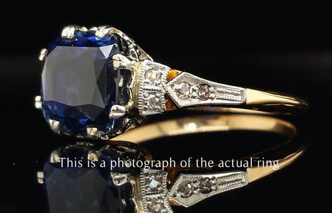 Edwardian 4.65ct Unheated Ceylon Sapphire & Diamond Engagement Ring - Bloomsbury Manor Ltd