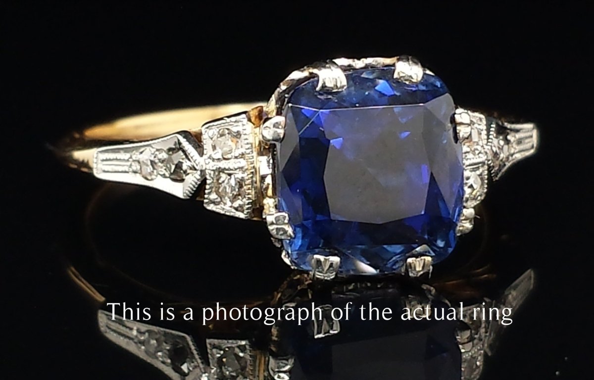 Edwardian 4.65ct Unheated Ceylon Sapphire & Diamond Engagement Ring - Bloomsbury Manor Ltd