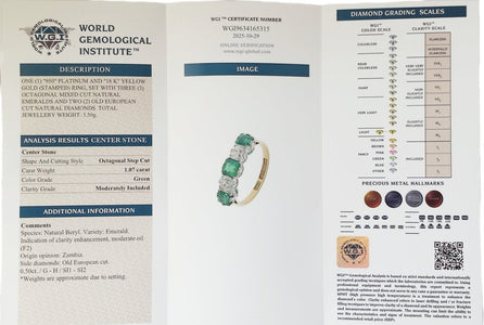 Edwardian 5 Stone Emerald and Old Cut Diamond Ring - Bloomsbury Manor Ltd