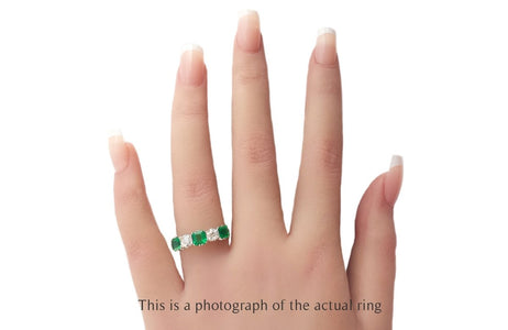 Edwardian 5 Stone Emerald and Old Cut Diamond Ring - Bloomsbury Manor Ltd