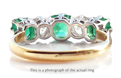 Edwardian 5 Stone Emerald and Old Cut Diamond Ring - Bloomsbury Manor Ltd