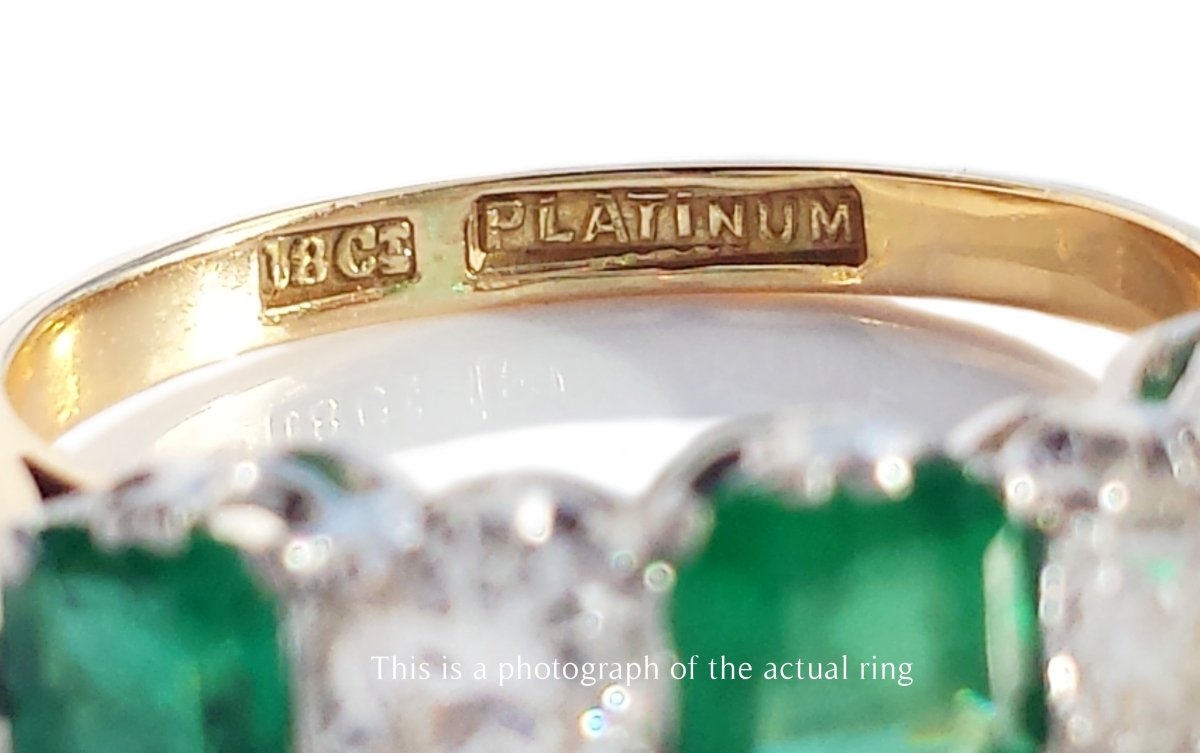 Edwardian 5 Stone Emerald and Old Cut Diamond Ring - Bloomsbury Manor Ltd