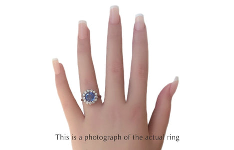 Edwardian Natural Ceylon Sapphire & Old Cut Diamond Cluster Engagement Ring - Bloomsbury Manor Ltd