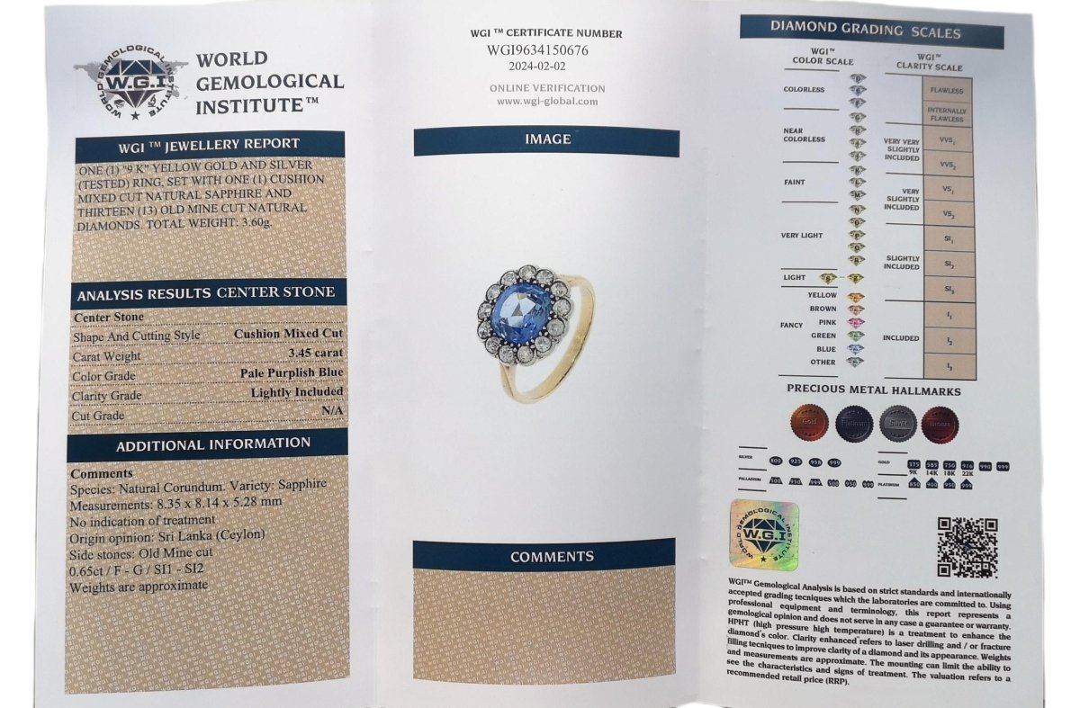 Edwardian Natural Ceylon Sapphire & Old Cut Diamond Cluster Engagement Ring - Bloomsbury Manor Ltd