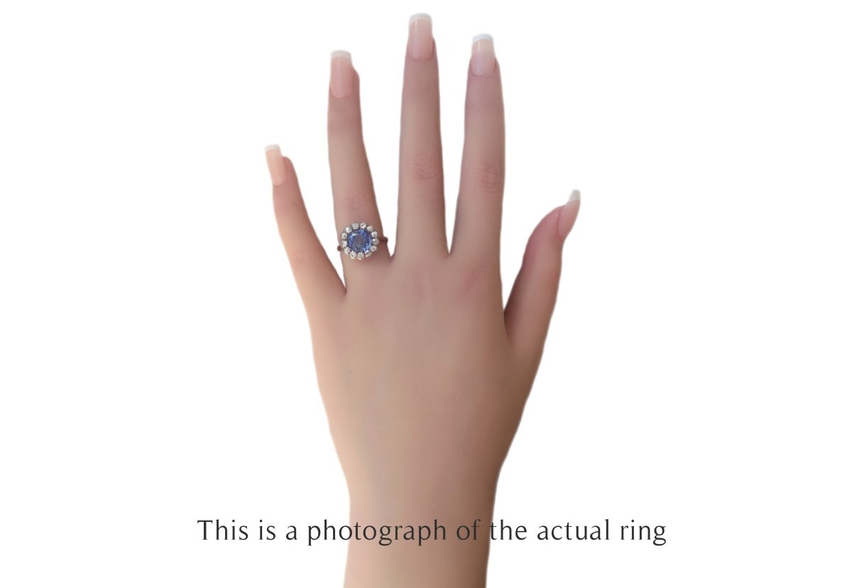 Edwardian Natural Ceylon Sapphire & Old Cut Diamond Cluster Engagement Ring - Bloomsbury Manor Ltd