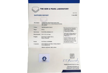 French Art Deco 9.63ct Unheated Oval Ceylon Sapphire & Old Cut Diamond Ring - Bloomsbury Manor Ltd