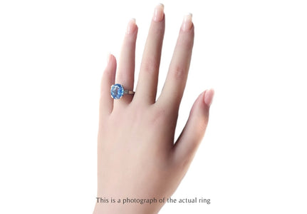 French Art Deco 9.63ct Unheated Oval Ceylon Sapphire & Old Cut Diamond Ring - Bloomsbury Manor Ltd