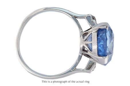 French Art Deco 9.63ct Unheated Oval Ceylon Sapphire & Old Cut Diamond Ring - Bloomsbury Manor Ltd