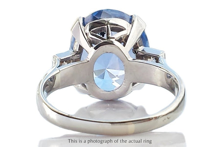 French Art Deco 9.63ct Unheated Oval Ceylon Sapphire & Old Cut Diamond Ring - Bloomsbury Manor Ltd